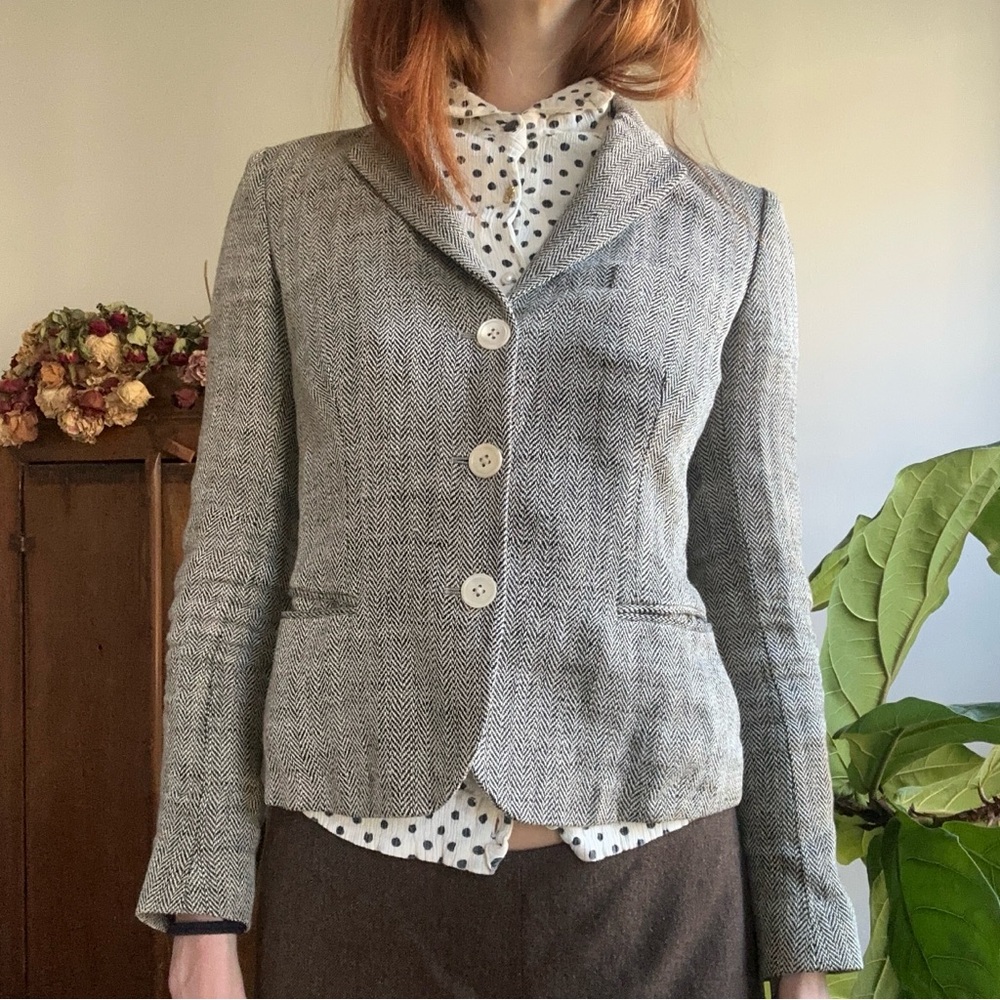 Vintage 00’s Ralph Lauren Blue Label Women's Gray Herringbone Blazer